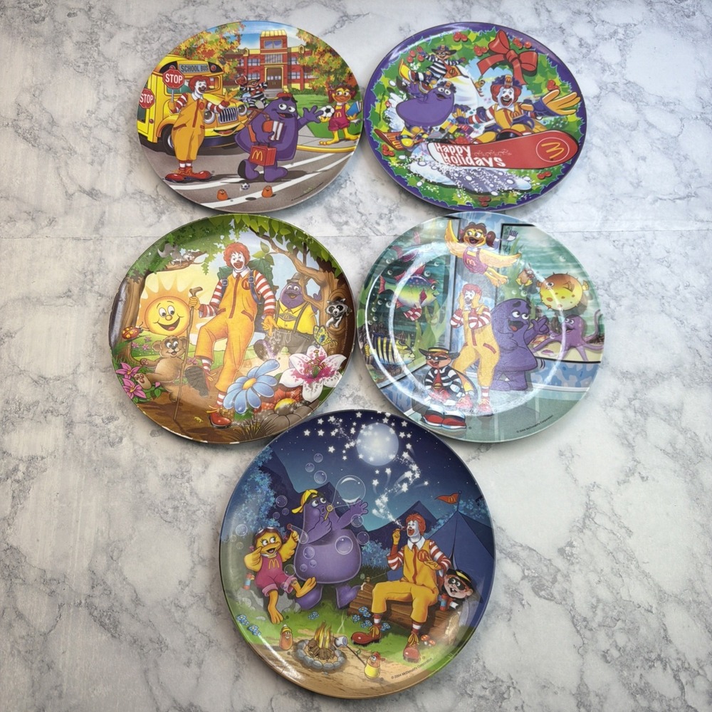 Set of 5 McDonald's Character Melamine Plates Ronald McDonald Grimace 2004